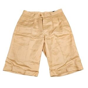 Daniel Ellissa Mens Shorts Sz 36 Linen Pleated Cuffed Dress Honey Gold NEW